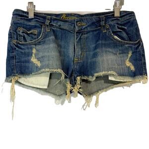 CAR-MAR Women's Denim Distressed Cut Off Jean Shorts Dark Blue Wash Size 27 EUC